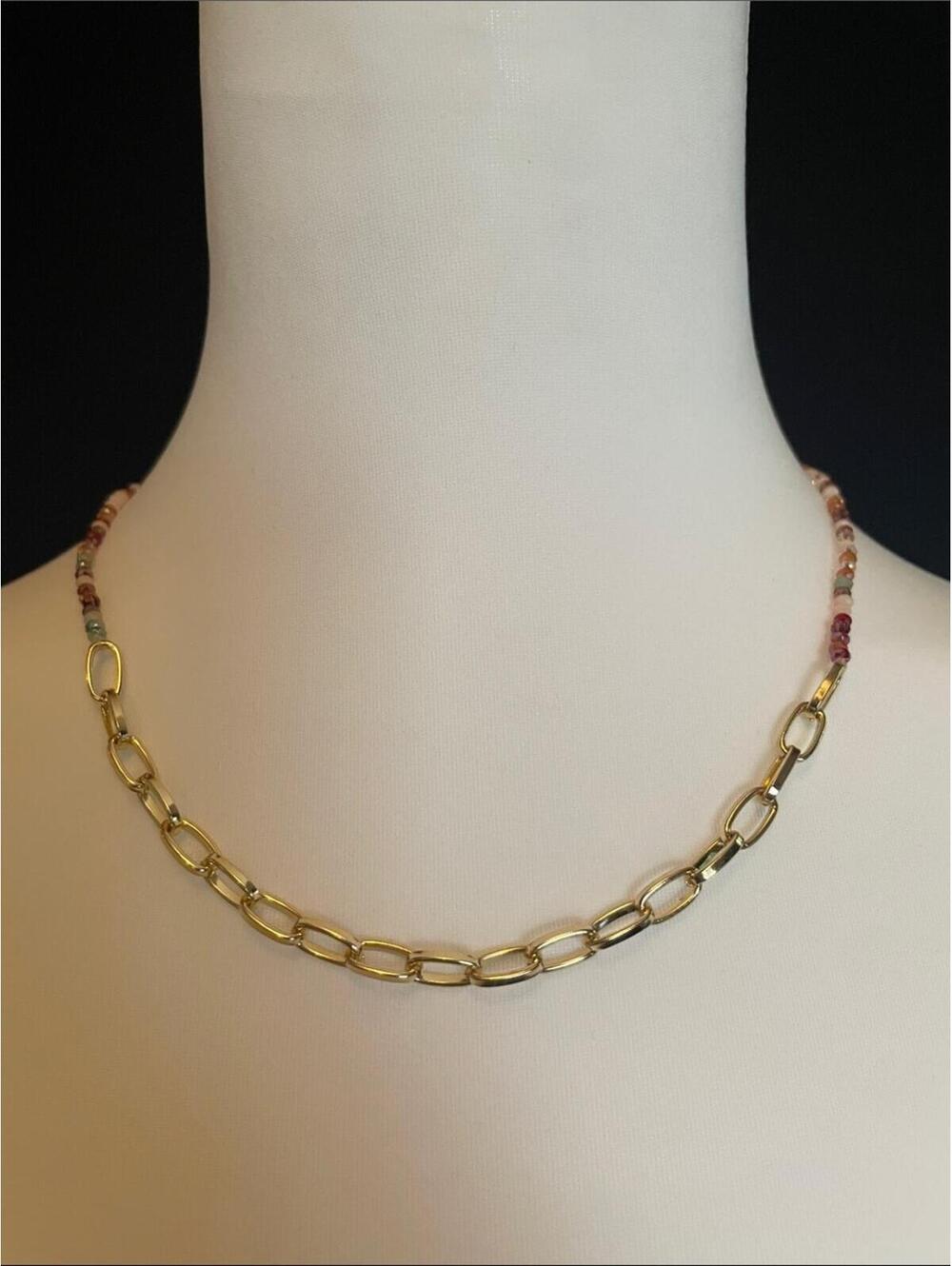 Marlyn Schiff Multicolor Gemstone Beaded Paperclip Necklace New Without Tags